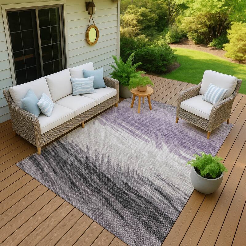 Machine Washable Indoor/ OutdoorAbstract Brushstrokes Chantille Rug - Lavender - 8' x 10'