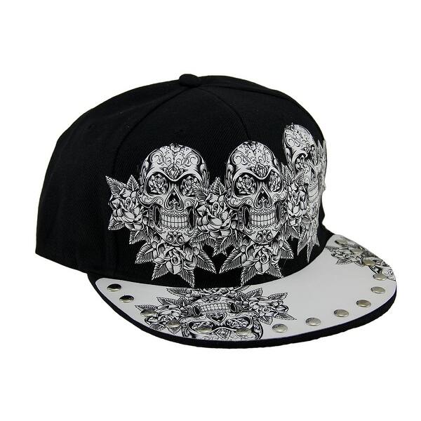 Black And White Skulls Roses Urban Tattoo Snapback Hat W Studded Peak Overstock 16765109