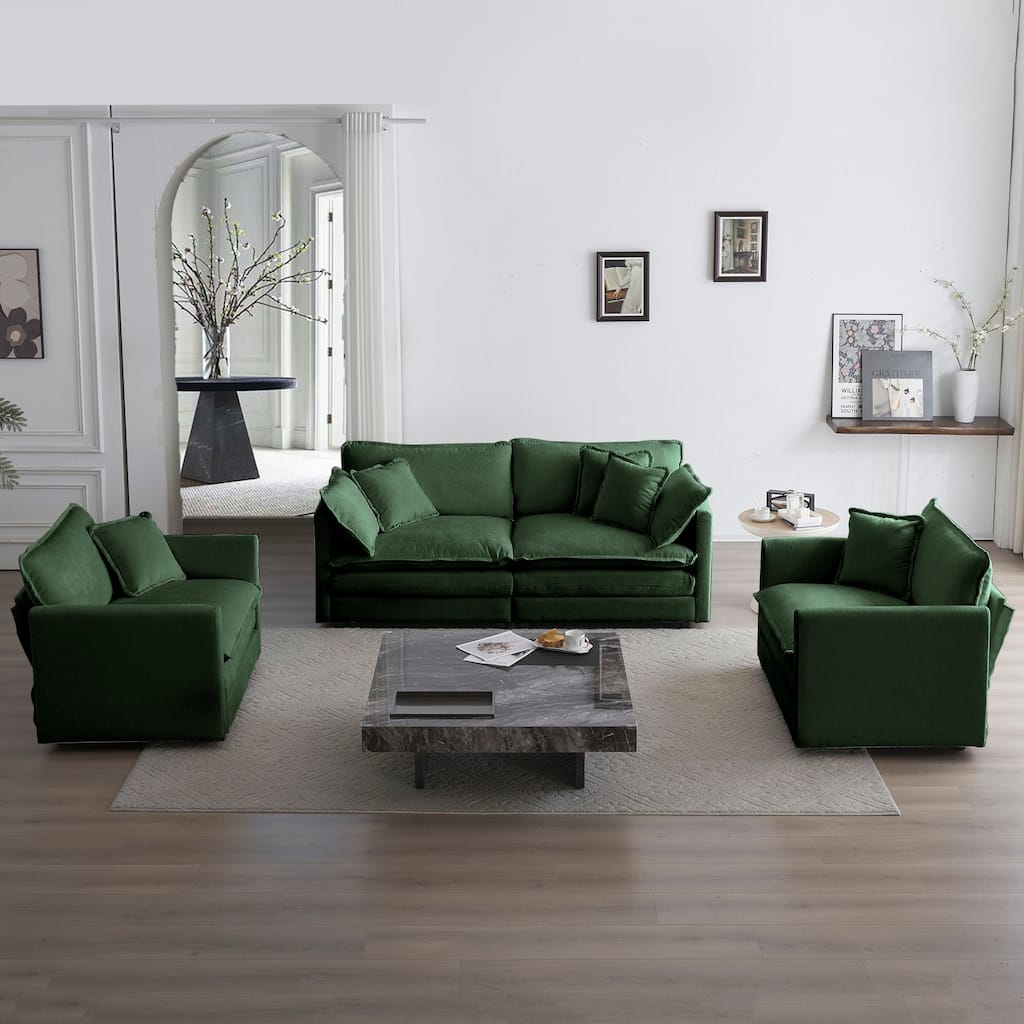 Roomfitters 3-Piece Modular Sofa Set, 2 Armchairs & 2-Seat Couch, Chenille Fabric with Pillows