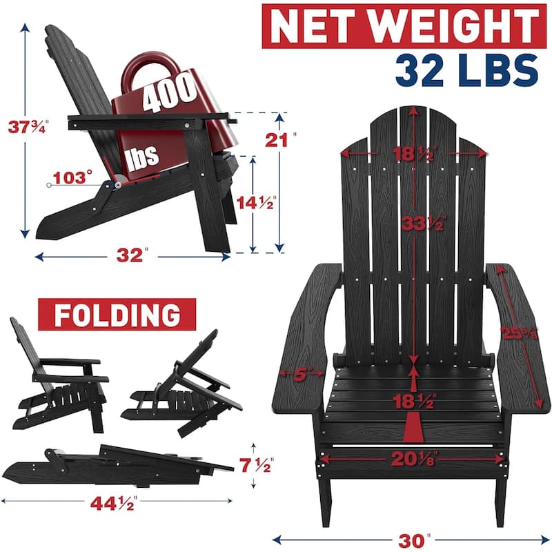 WINSOON All Weather HIPS Outdoor Folding Adirondack Chair Outdoor Garden Patio Chair