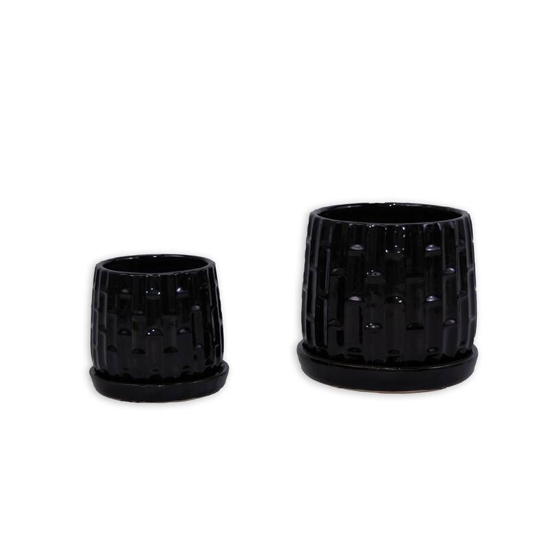 Planter Collection Hand-Finished Stripes with Professional Drainage 2pc - Black