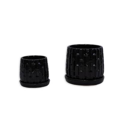 Planter Collection Hand-Finished Stripes with Professional Drainage 2pc