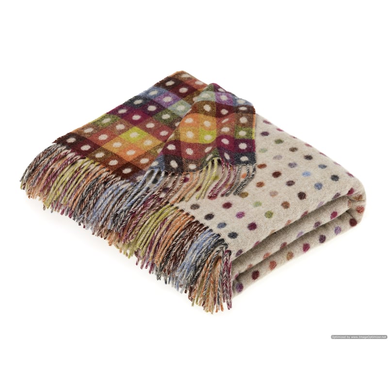 Rainbow Merino Lambswool Multi Spot Beige Throw Blanket - Beige Multispot