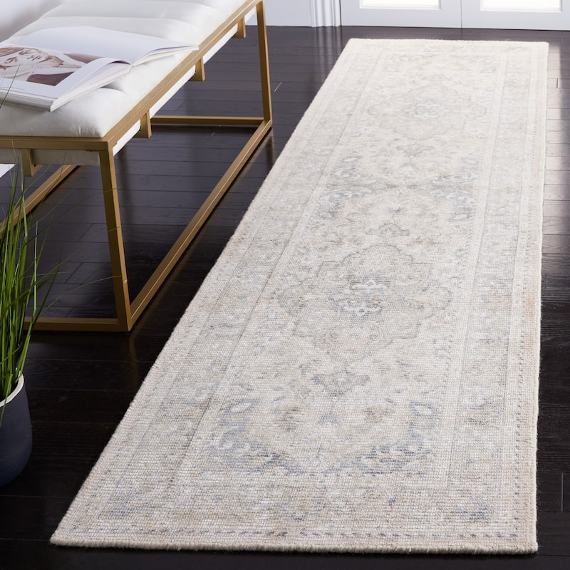 SAFAVIEH Handmade Restoration Vintage Olina Wool & Viscose Rug - 2'3" x 9' Runner - Grey/Ivory