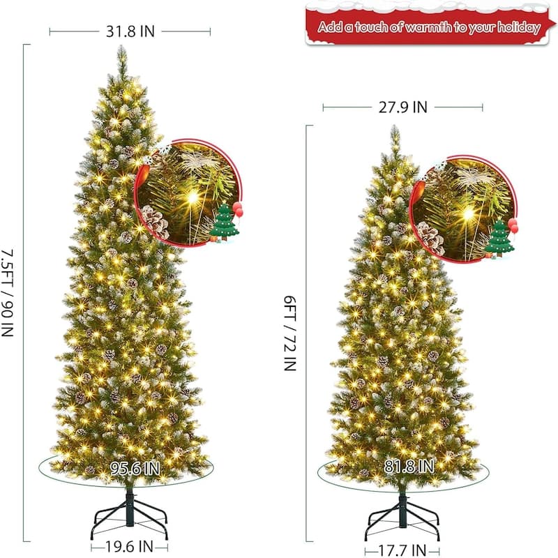 6ft Pre-lit Slim Artificial Christmas Tree with 400 Warm White Lights - N/A