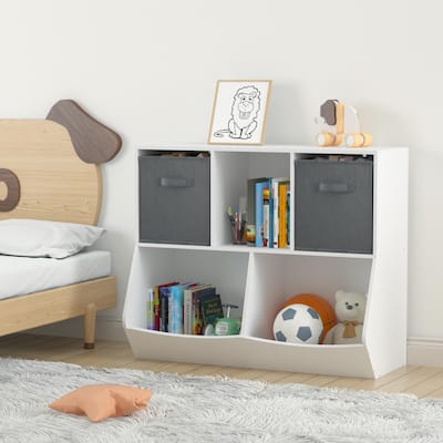 Kids Bookcase with Collapsible Fabric Drawers, Children's Toy Storage Cabinet for Playroom, Bedroom, Nursery, School