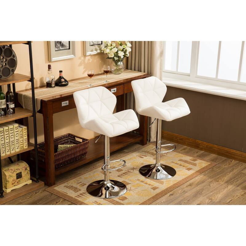 2-Piece Swivel Diamond-Tufted Leather Counter Stools Bar Stools with Adjustable Height & Footrest Dining Stools