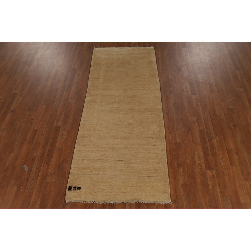 Beige Gold Gabbeh Oriental Runner Rug Hand-Knotted Wool Carpet - 3'0" x 7'6"