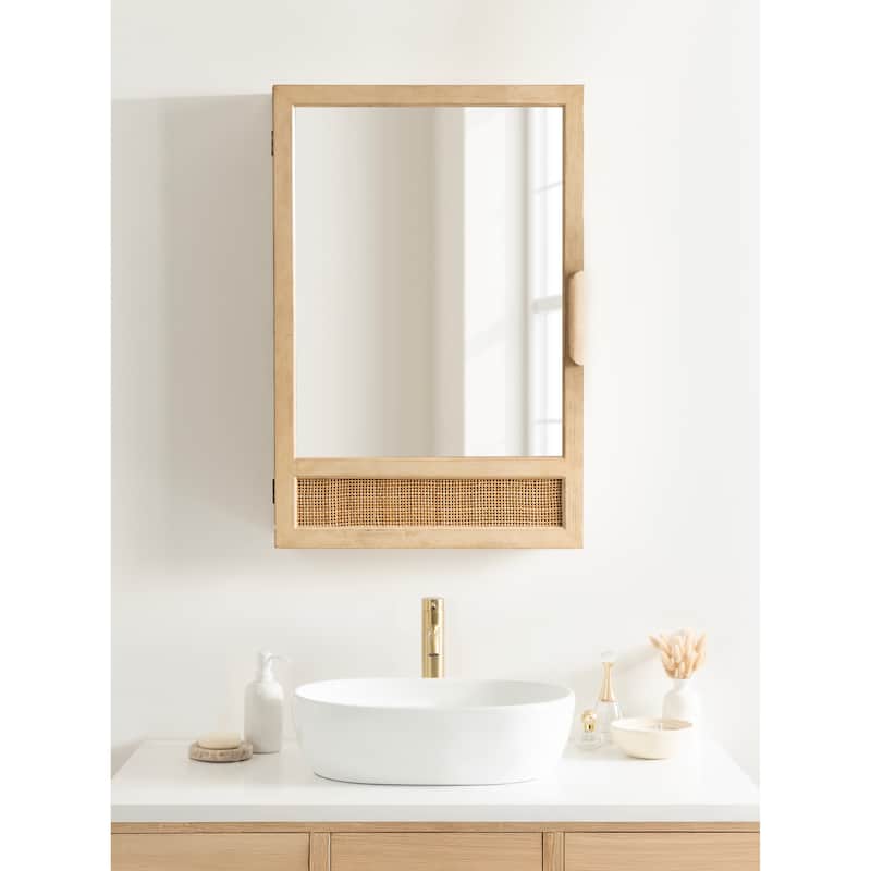 Kate and Laurel Ori Rattan Mirror Vanity Cabinet - 20x30