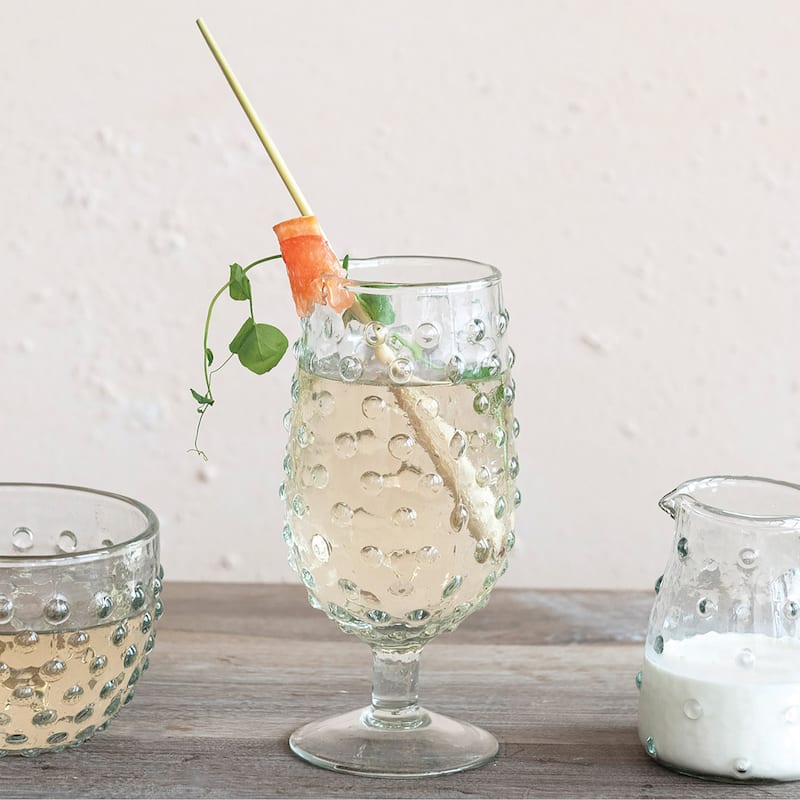 Hobnail Stemmed Drinking Glasses - 3.0"L x 3.0"W x 6.5"H - 3.0"L x 3.0"W x 6.5"H - Set of 6 - Clear