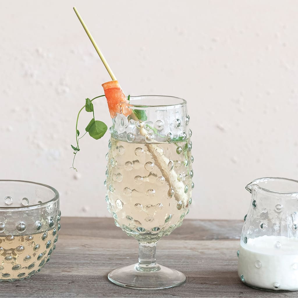 Hobnail Stemmed Drinking Glasses - 3.0"L x 3.0"W x 6.5"H