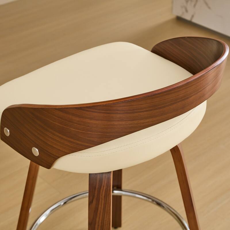 Roomfitters Mid-Century Swivel Bar Stools Set of 2, PU Leather Upholstered Counter Chairs with Walnut Wood Frame