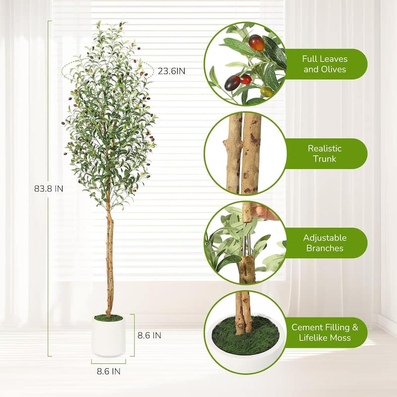 2 Pack Artificial Faux Olive Tree with White Planter for Home Office Decor