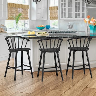 Set of 3 Counter Height Stool 24.in Bar Stools with Solid Wood Frame and Spindle Back for Kitchen Island