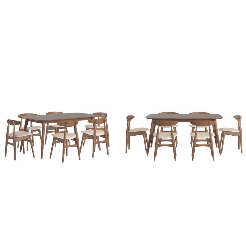 Ribe Mid-Century Modern Tapered Dining Set - 63" Table - Beige Linen/6 Chairs