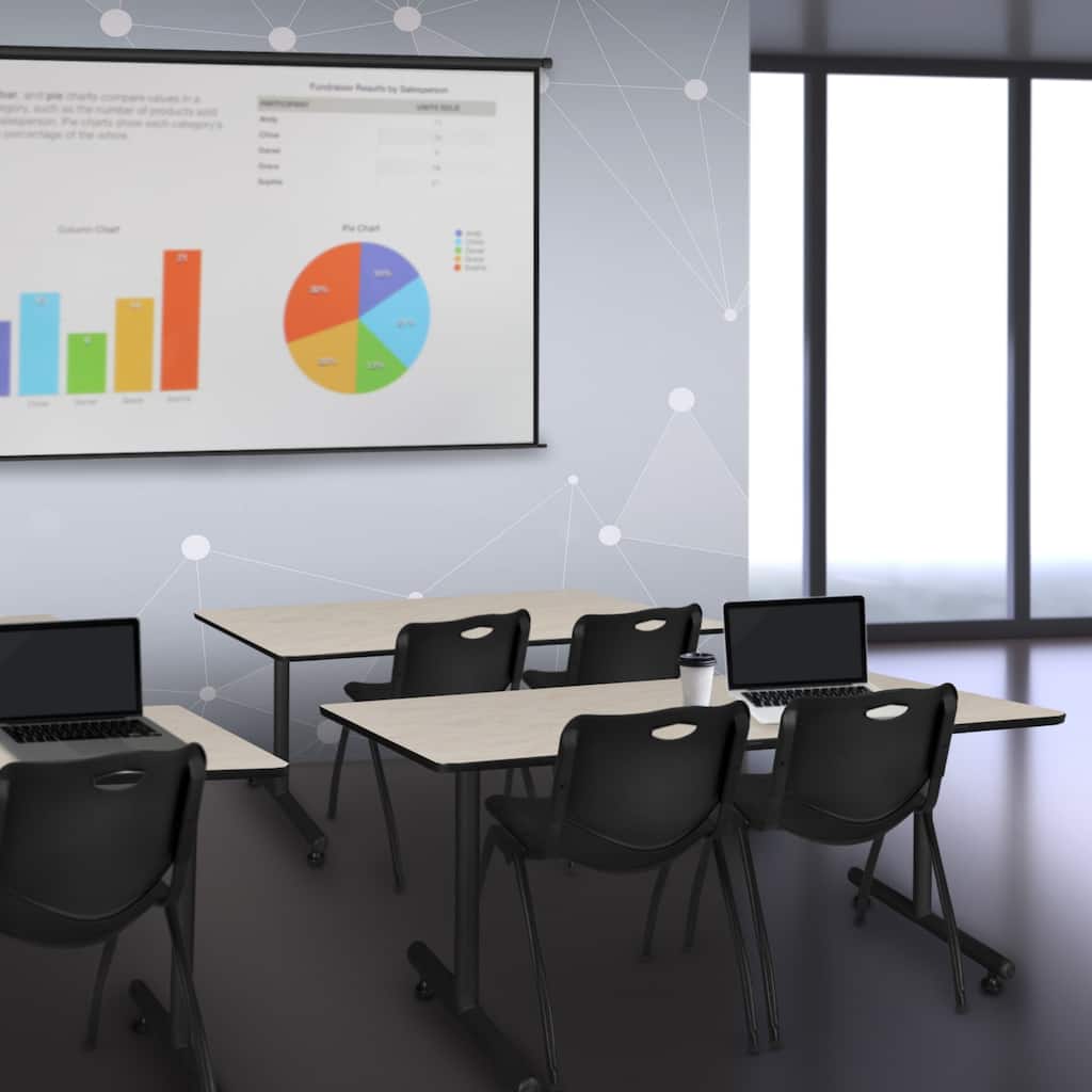 48" x 24" Training Table- Maple & 2 'M' Stack Chairs- Black - 48 x 24 inches