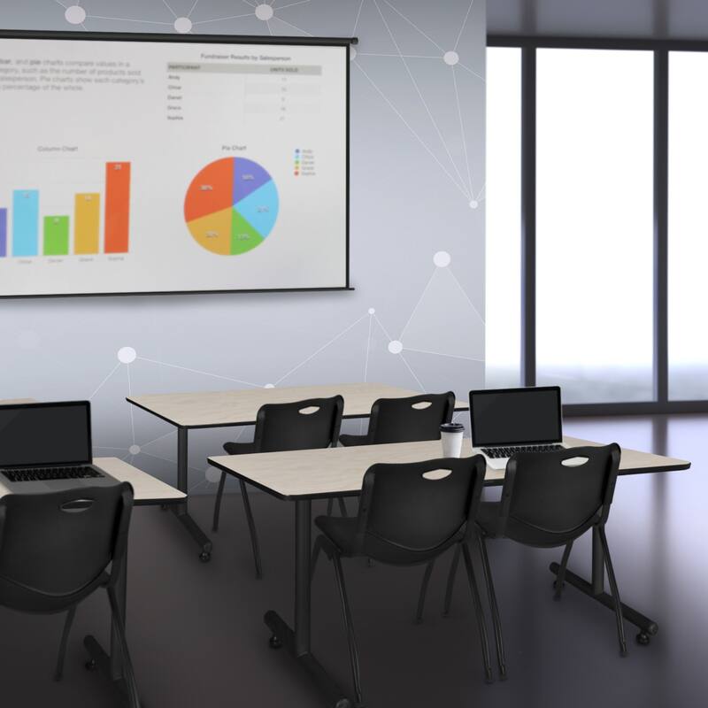 48" x 30" Training Table- Maple and 2 "M" Stack Chairs- Black - 48 x 30 inches