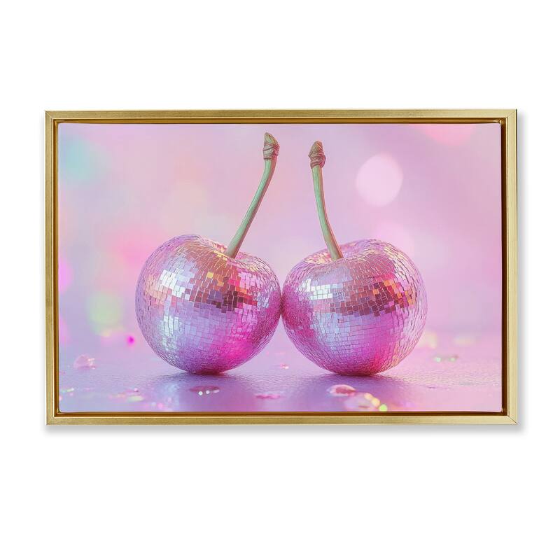 Stupell Pastel Shine Disco Cherries Framed Floater Canvas Wall Art Design By LSR Creative Studio - 31 x 21 - Gold