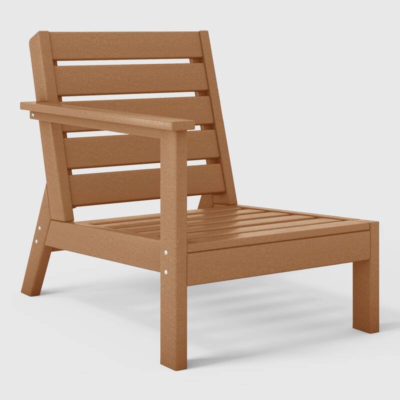 Birchwood All Weather HDPE Outdoor Patio Deep Seating Teak Left Arm Facing Chair With Cushions (1-Piece)