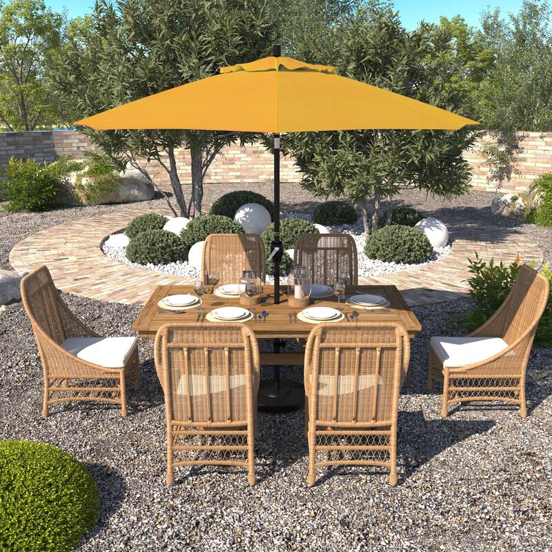 California Umbrella 9' Rd. Aluminum Patio Umbrella, Crank Lift with Push Button Tilt, Black Finish, Pacifica Fabric - Yellow