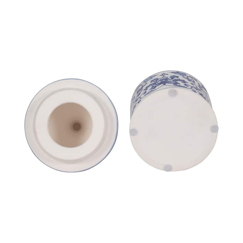 Sagebrook Home 8" Ceramic Plumeria Chinoiserie Pagoda Candle - Blue/White - 5" x 5" x 8"
