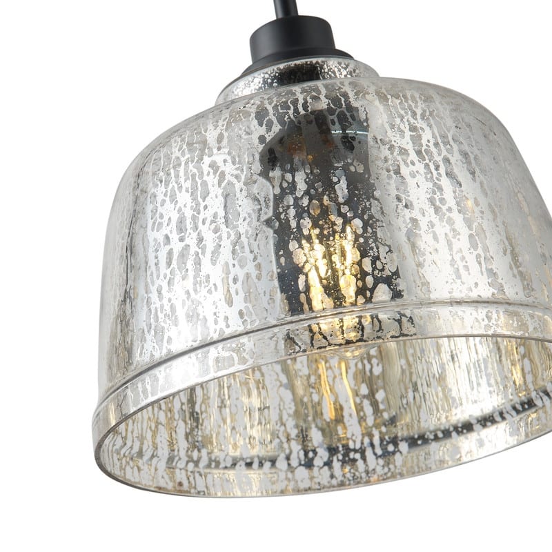 Industrial 3 Light Pendant with Mercury Glass Shades Matte Black Finish for Kitchen Island or Dining Room - N/A