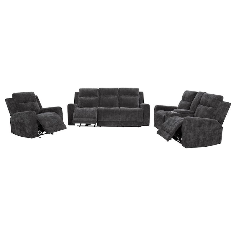 Kennett Chenille Power Reclining Sofa Set - 3-piece - Dark Grey