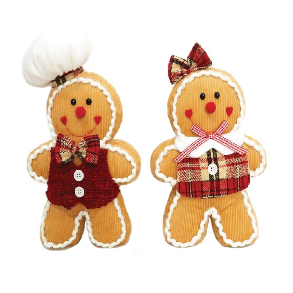 Set of 2 Red Plaid Gingerbread Christmas Plushies 14.5"