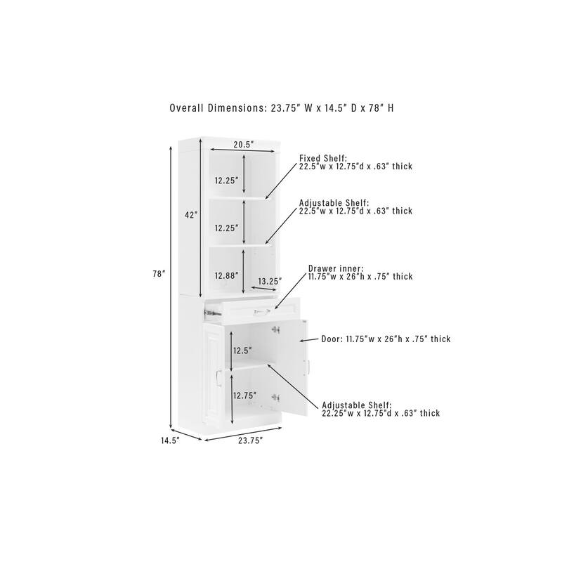 2-Piece Storage Bookcase Set - White Bookcases with Adjustable Shelf & Drawer - Farmhouse Kitchen Furniture