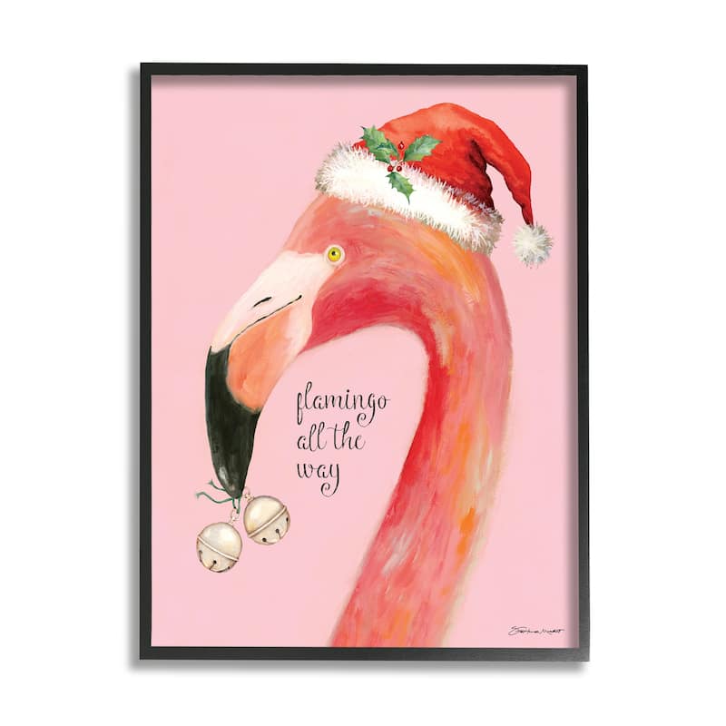 Stupell Flamingo All The Way Pink Santa Claus Bird Framed Wall Art - Orange - 16 x 20 - Black