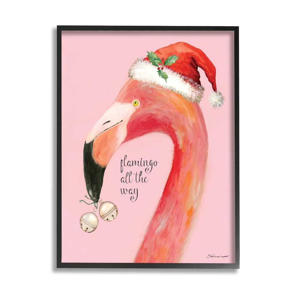 Stupell Flamingo All The Way Pink Santa Claus Bird Framed Wall Art - Orange
