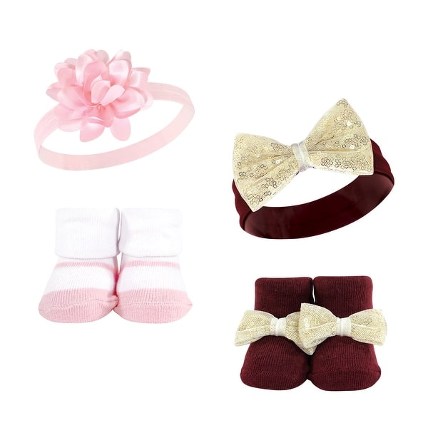 slide 1 of 1, Hudson Baby Infant Girl Headband and Socks Set, Flower, 0-9 Months - Flower Flower - 0-9 Months
