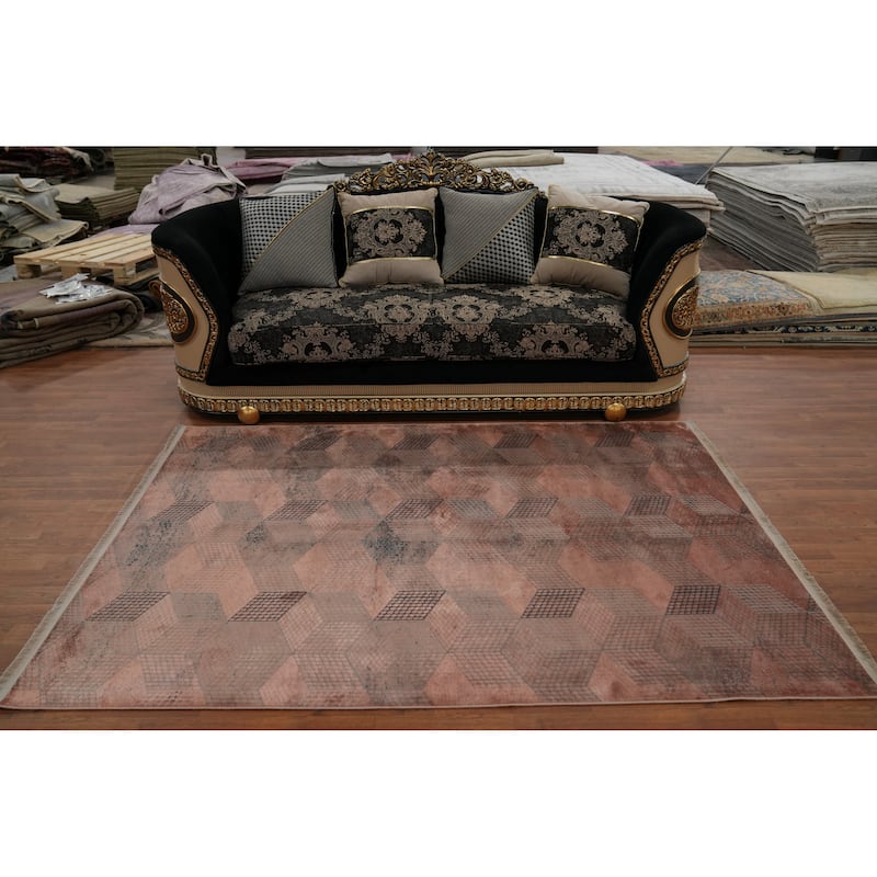 Machine Made Oriental Polyester Carpet Modern Geometric Coral Modern Area Rug - 7' 5'' X 5' 2''