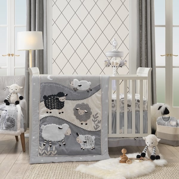 Lambs Ivy Little Sheep Gray White Moons Stars 100 Cotton Baby Fitted Crib Sheet Overstock 31311217