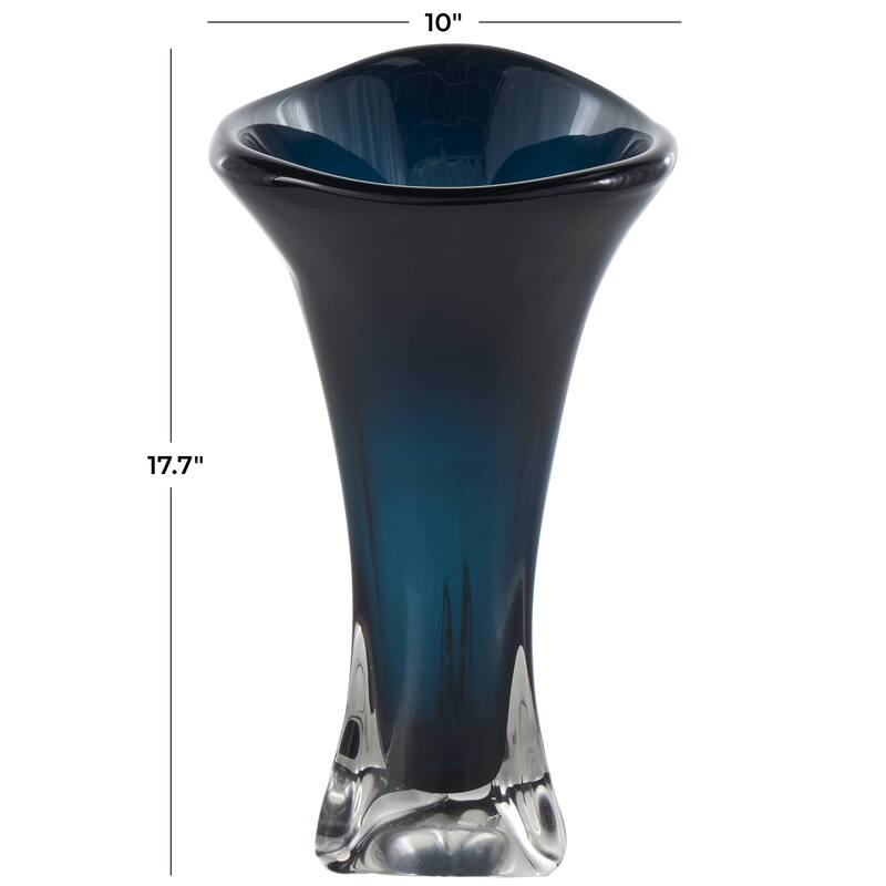 Dark Blue Glass Ombre Tulip Abstract Vase with Clear Base
