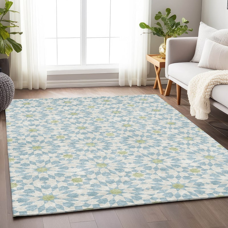 Premium Washable Super Soft Modern Mosaic Mayfield Rug - Sky - 3' x 5' - Rectangle