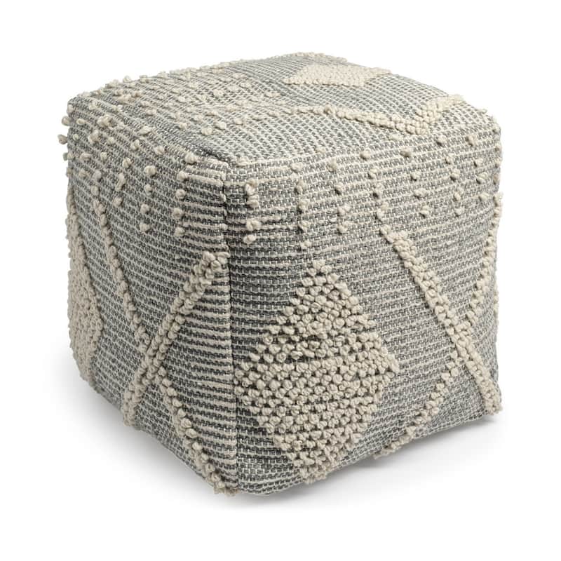 HomeRoots 18" Gray And Cream Woven Geometric Cube Pouf Ottoman