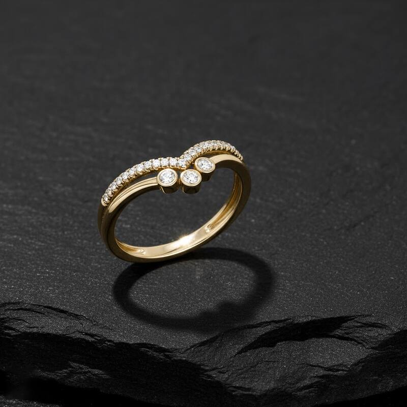 1/10ct TDW Diamond Contour Wedding Band in 10k Gold for Women