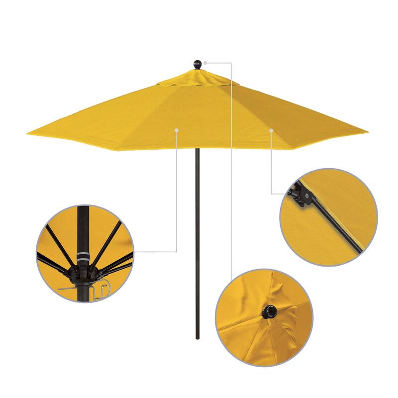 California Umbrella 9' Rd. Aluminum Frame, Fiberglass Rib Market Umbrella, Push Open, Bronze Finish, Pacifica Fabric