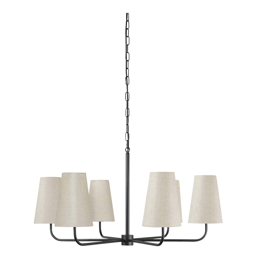 NADAAL STUDIOS Auren Pendant Lamp, Six-Light Chandelier with Linen Shades and Metal Frame Black