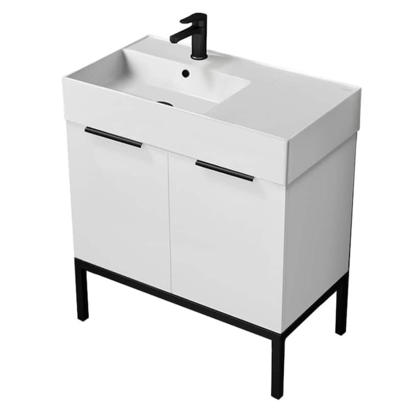 Nameeks Derin-3217-C-L Derin 32" Free Standing Single Basin Vanity Set - Gloss White / Black - Glossy