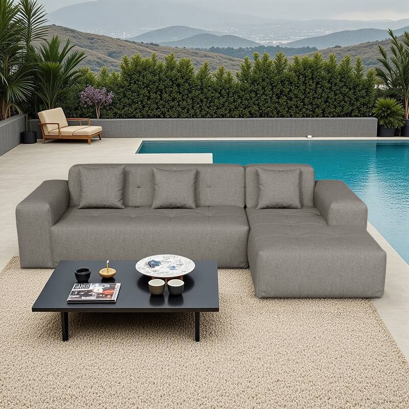 Outdoor Upholstered Chaise Modular Sectional Sofa Set - Grey