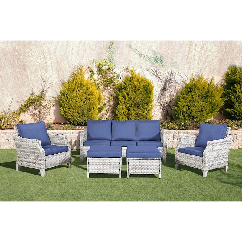 Patio Wicker Furniture Set-5 Piece Outdoor Sofa Set with Ottomans