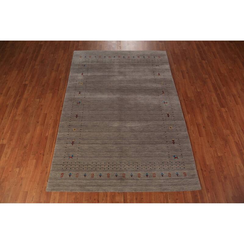 Brown Gabbeh Oriental Area Rug Hand-Knotted Wool Carpet - 5'3" x 7'6"