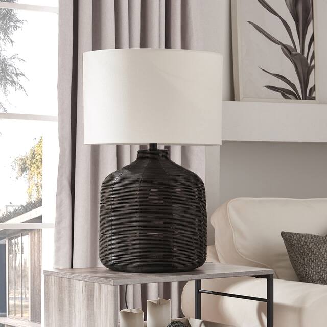 Jolina Rattan Table Lamp - Oversized Black Rattan