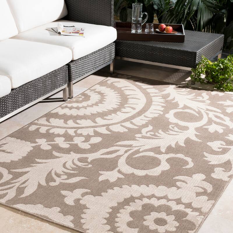 Livabliss Nina Contemporary Floral Indoor/Outdoor Area Rug - 3'6" x 5'6" - Beige