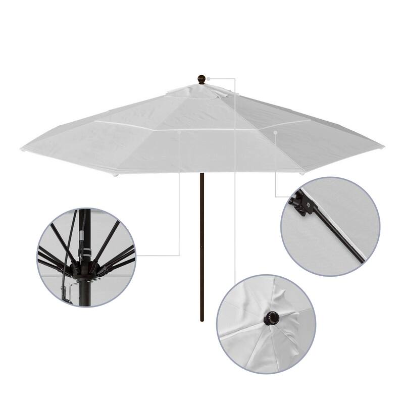 California Umbrella 11' Venture Series Patio Umbrella, Bronze Aluminum Pole Fiberglass Ribs Pulley Lift, Olefin Royal Blue