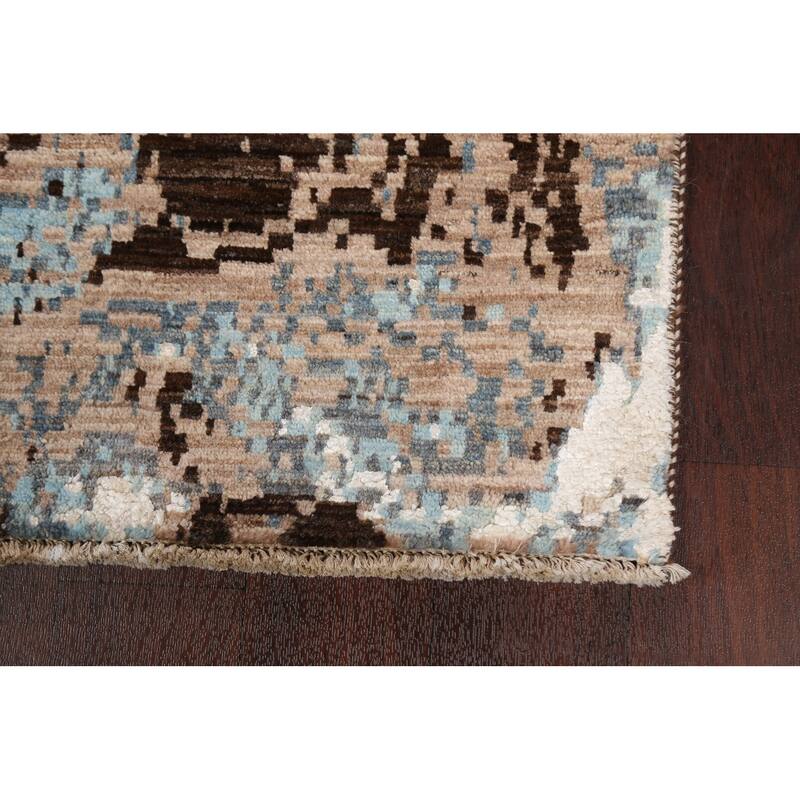 Wool/ Silk Vegetable Dye Modern Oriental Abstract Runner Rug Handmade - 2'7" x 9'11"