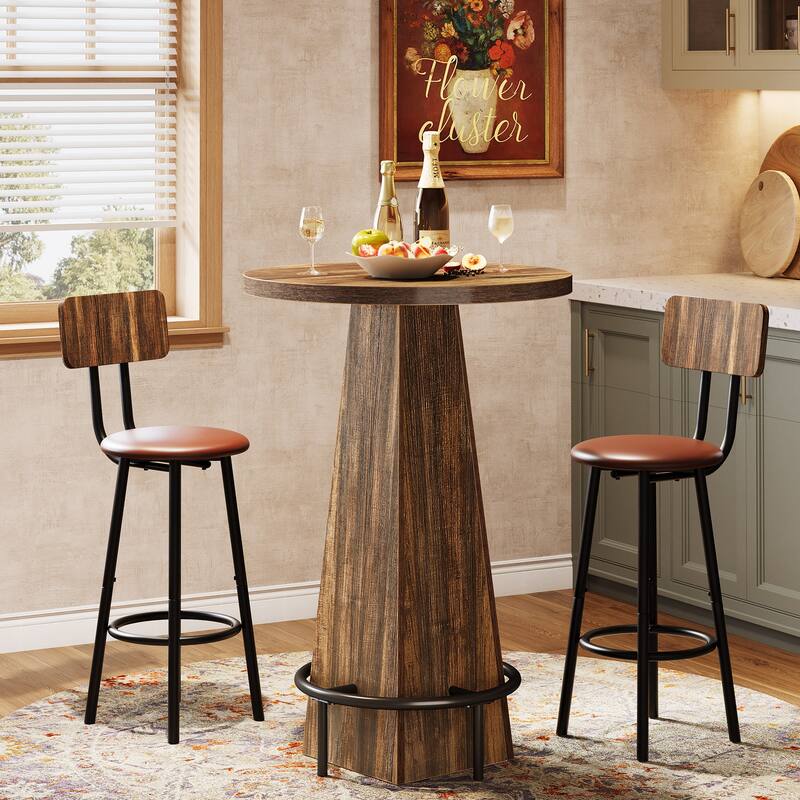 37.4" Bar Table, Industrial Round Pub Table Home Bar Unit for Small Bars, Dining Room, Kitchen - Rustic Brown