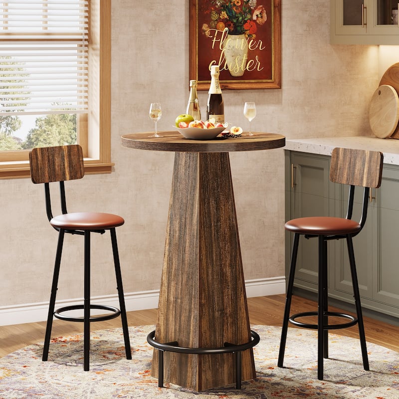 Home Bar Unit, High Round Bar Table with Footrest for Pub, Dining Room, Kitchen - 23.62" L x 23.62" W x 37.4" H